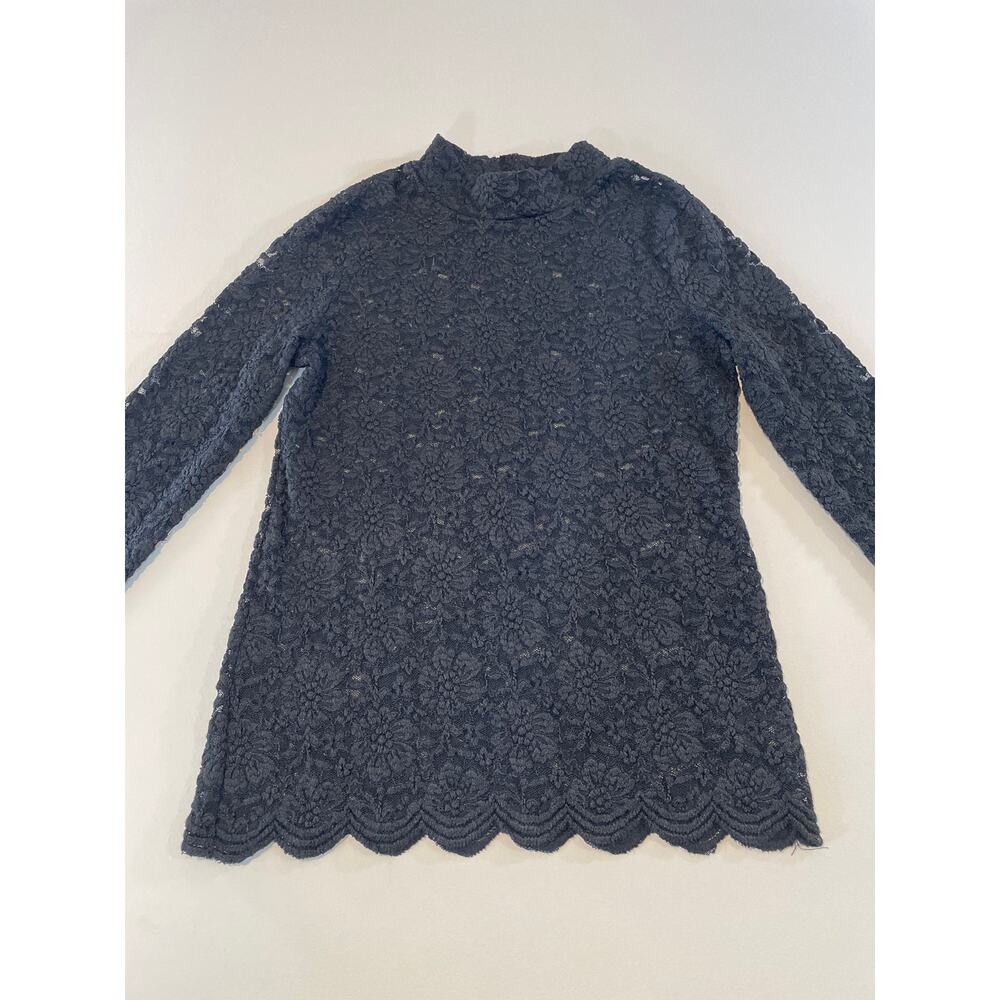 BCBGMAXAZRIA Black Lace Mock Neck Long Sleeve Sheer Top Size M - Picture 5 of 10